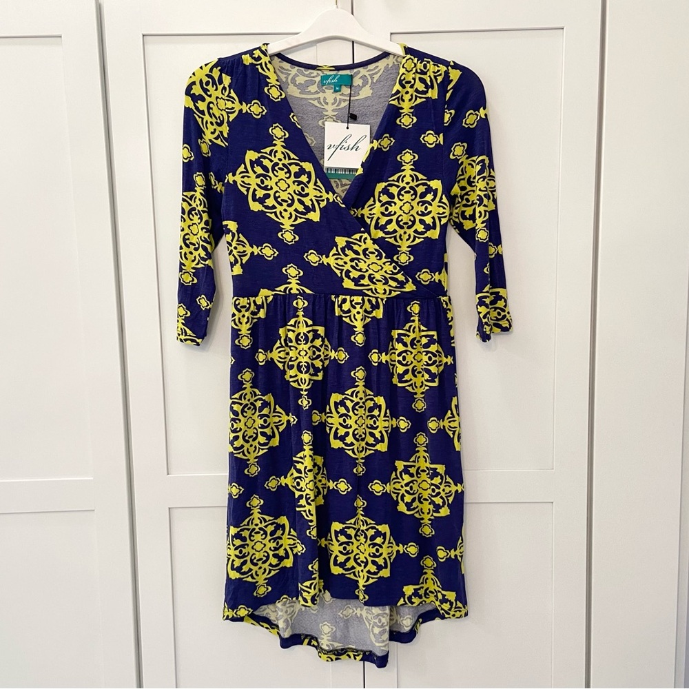 Vfish Hi Lo Dress Faux Wrap Blue and Yellow Size M